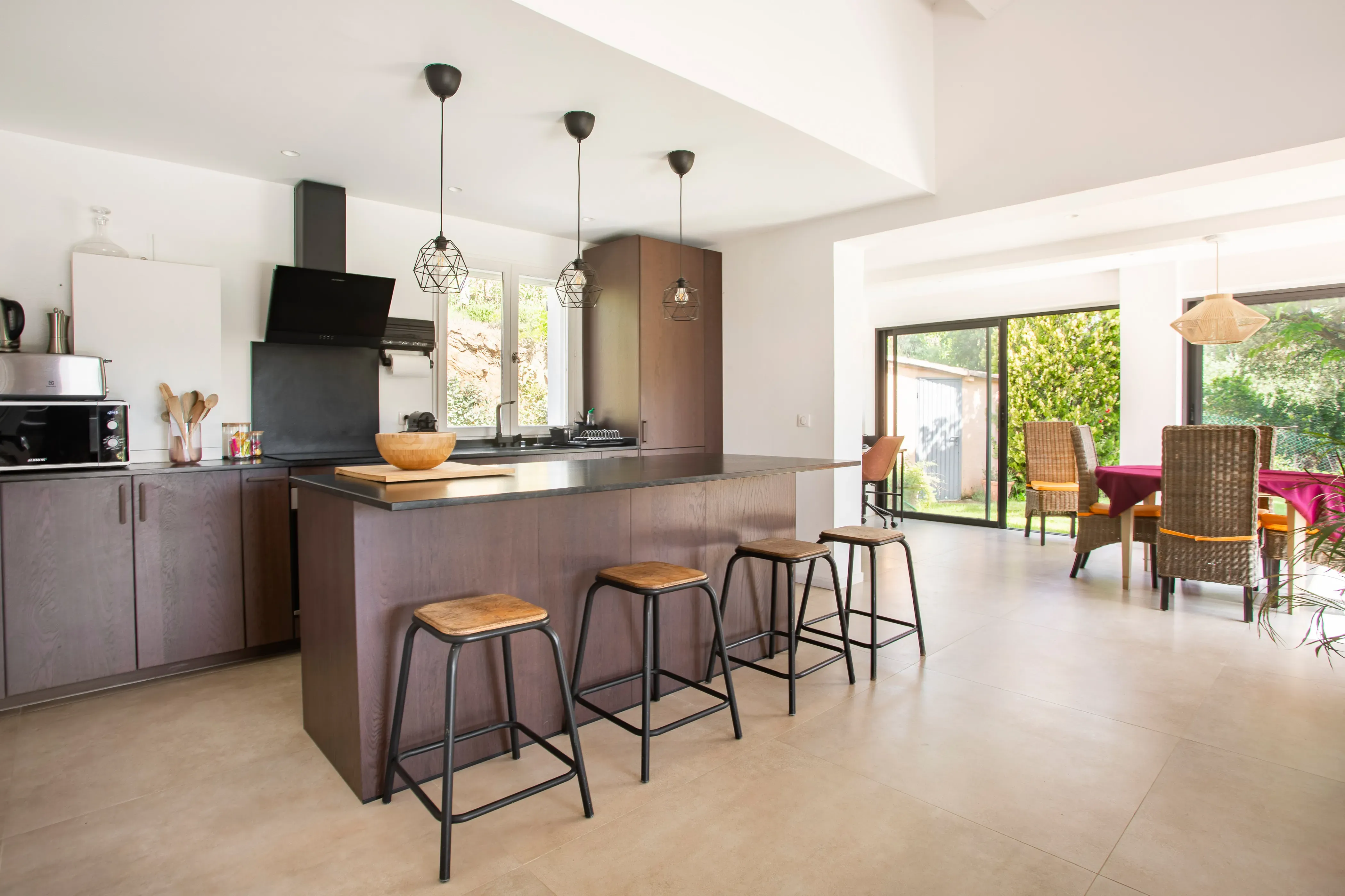 Close-up of countertops and appliances