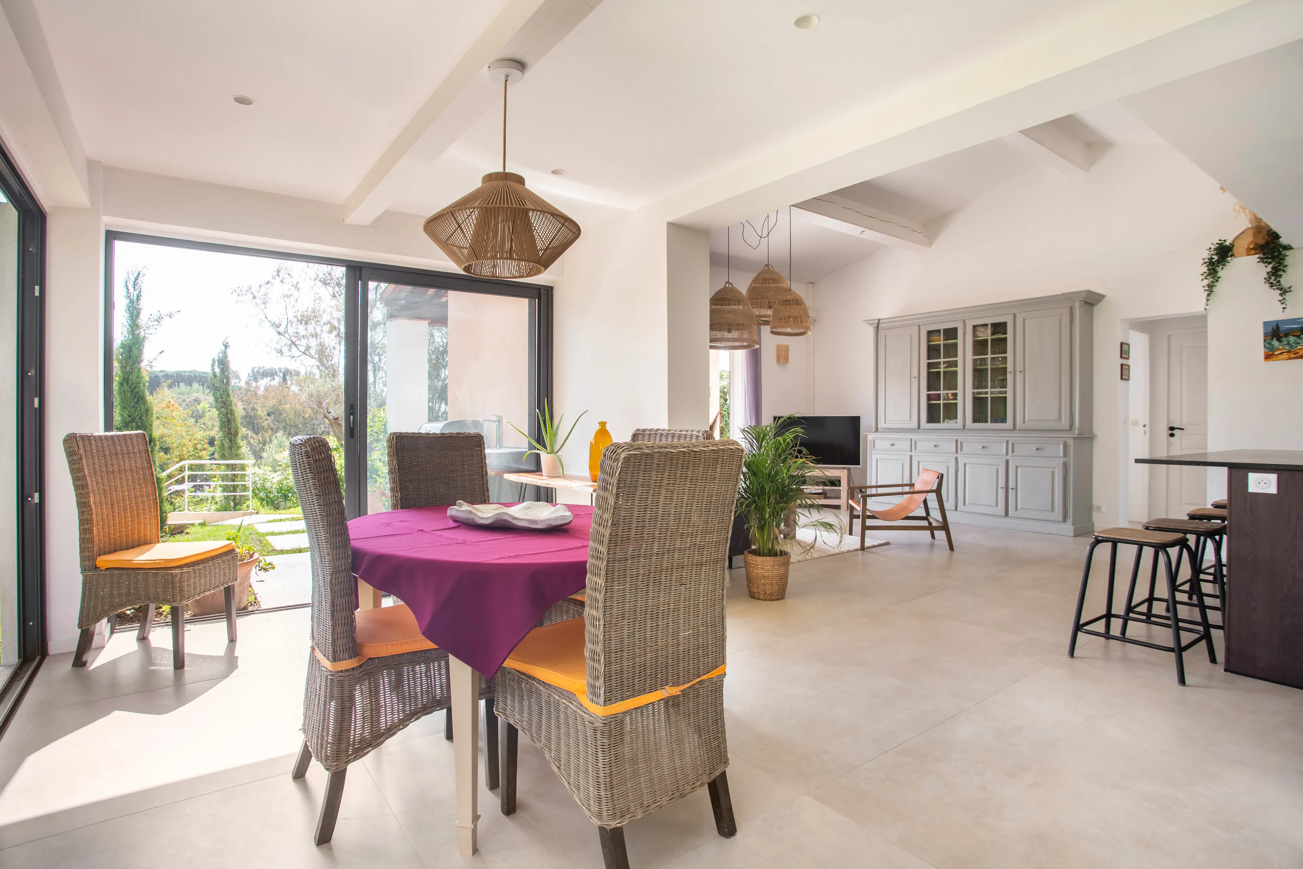 Living room with a large bookcase